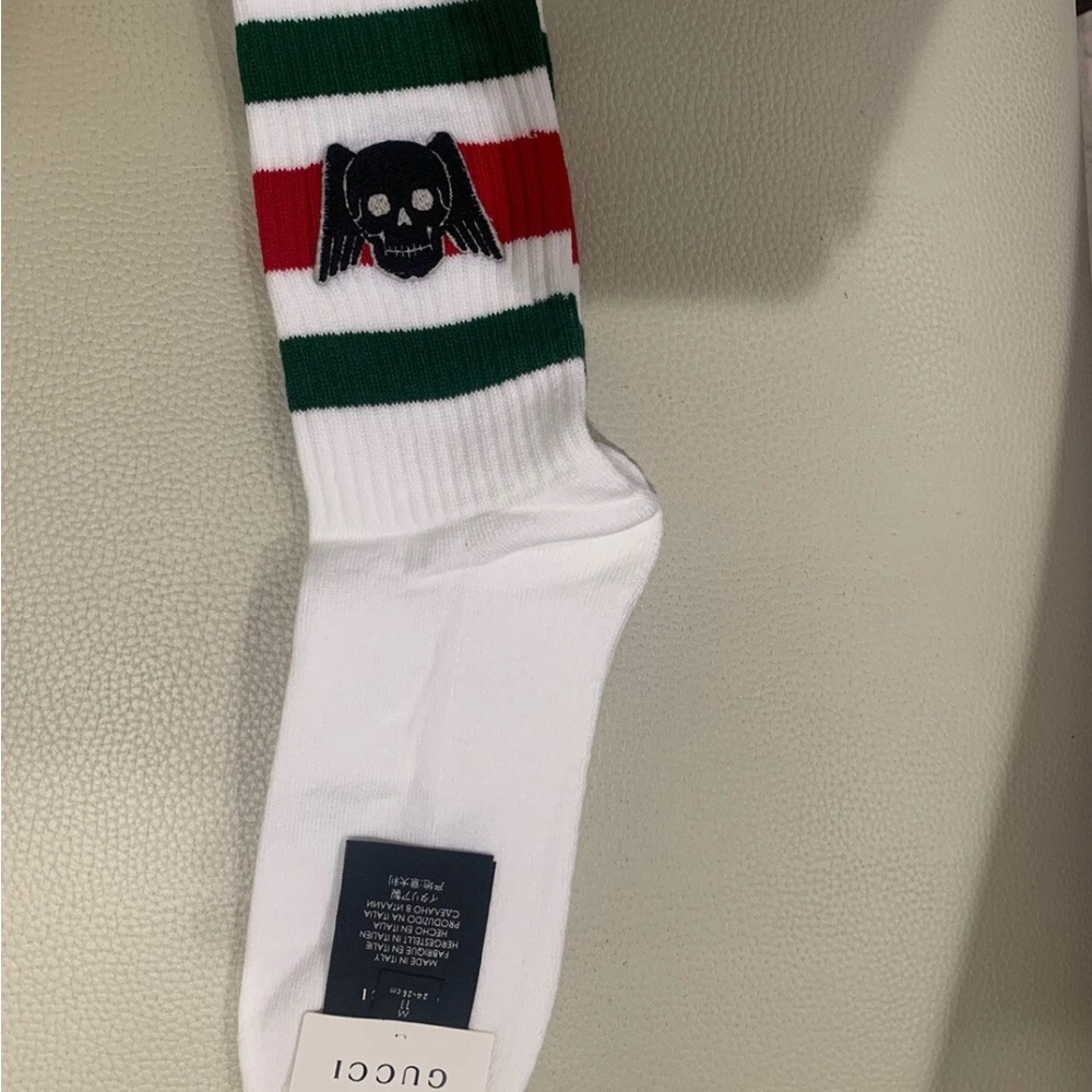 Gucci Green and Red Stripes Skull Wings Socks L 26-28 cm